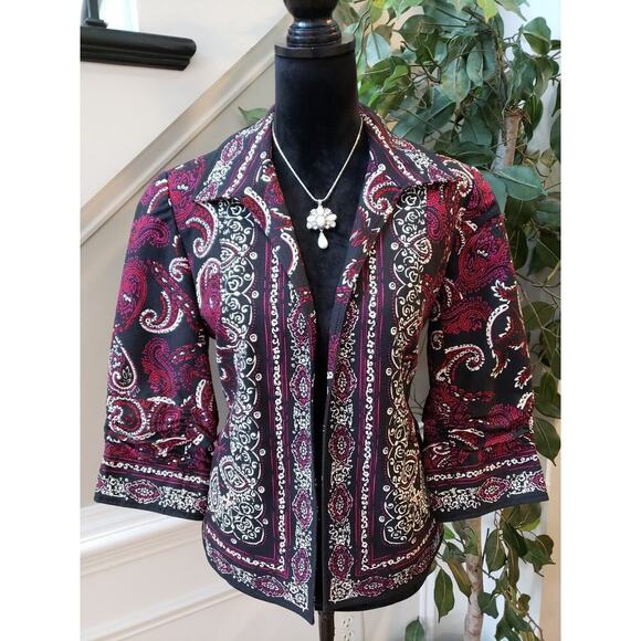 Coldwater Creek Women's Red & Black Cotton Long Sleeve Cropped Jacket Blazer 10 - Picture 15 of 15